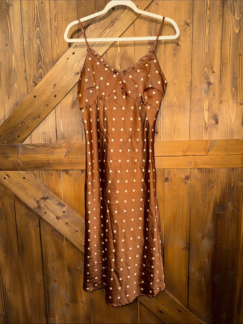 Japna Brown Polka Dot Midi Slip Dress - Picture 2 of 5